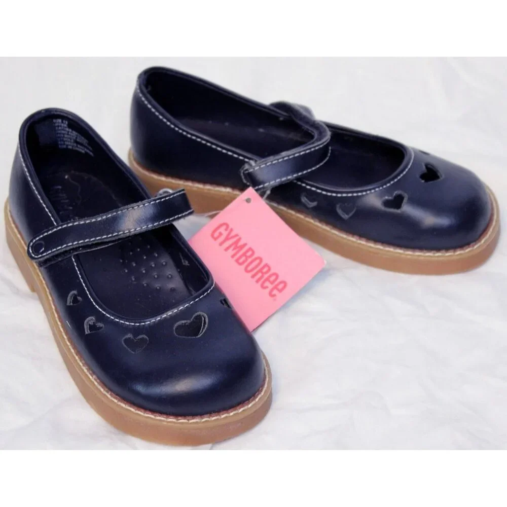 2006/7 Gymboree Bon Voyage Dress Shoes sz 13 Heart Cut outs Navy Blue Mary Janes
